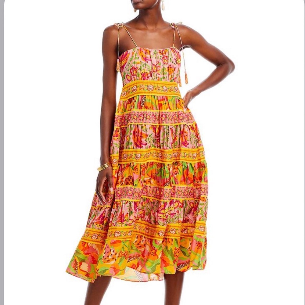 FARM Rio Vibrant Orange and Yellow Midi Dress